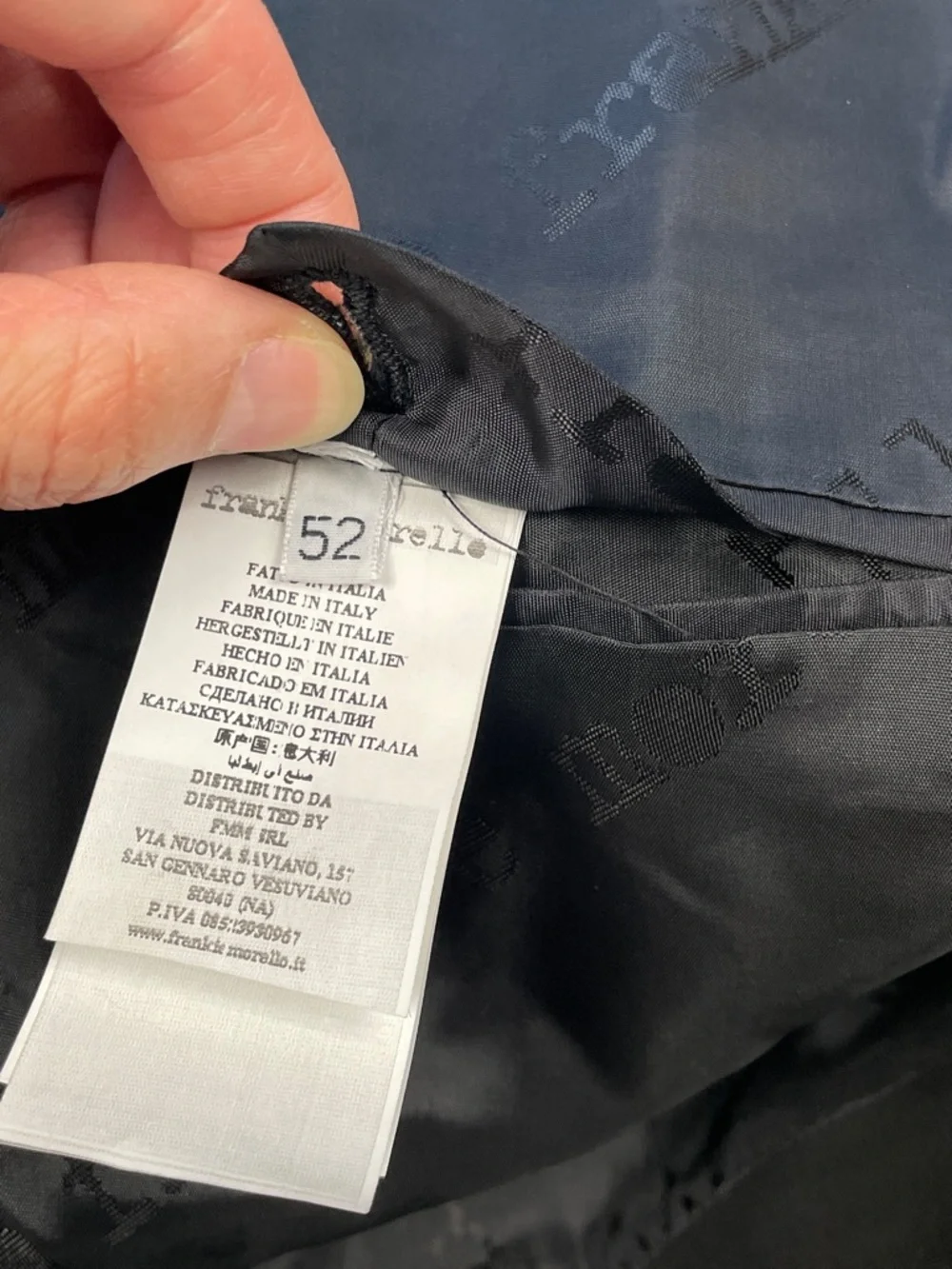 NWT Frankie Morello Cotton Blend Suit Business Wedding Black Sz 52